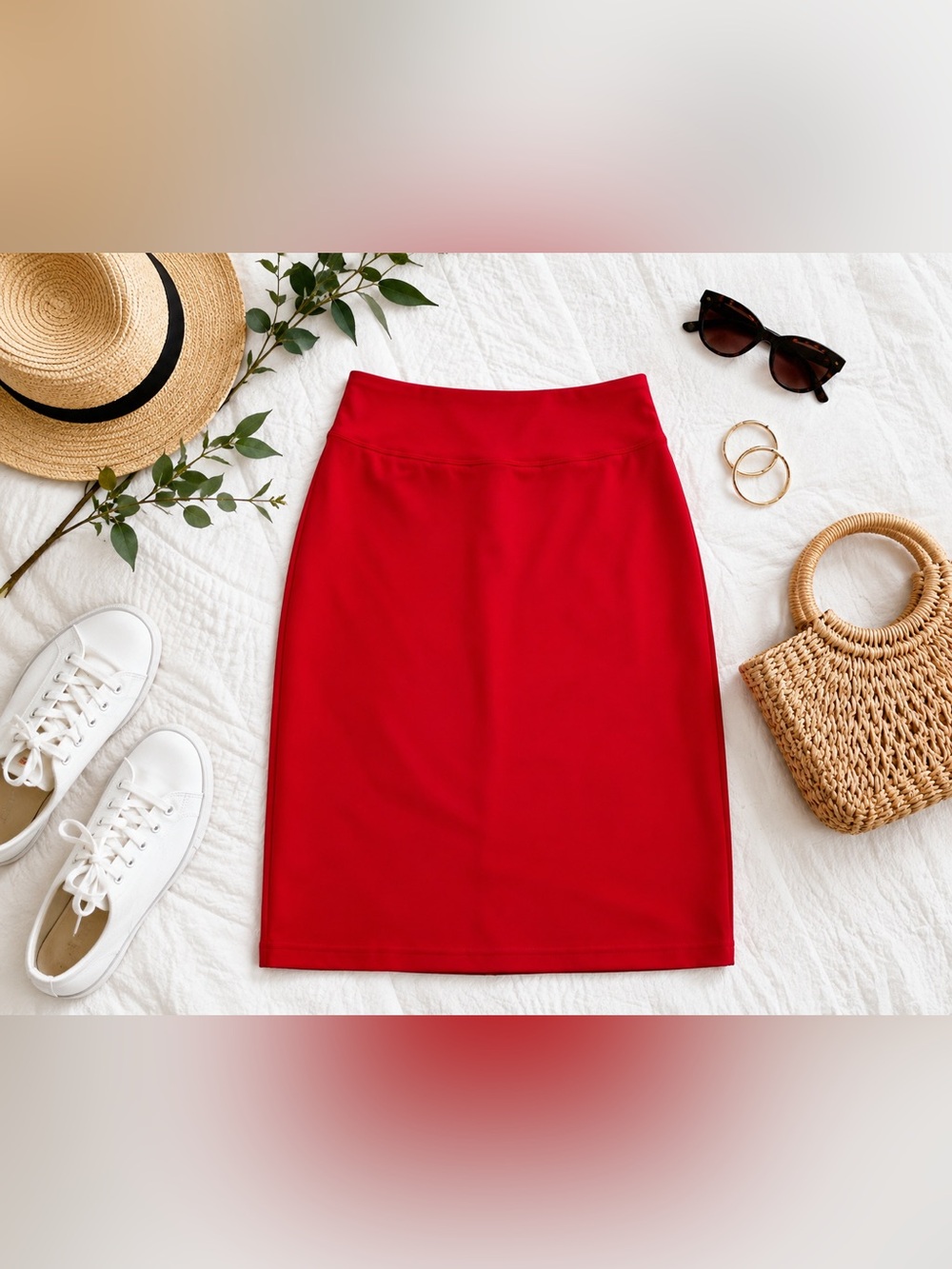 TAPATA Red Stretch Pencil Midi Skirt Size Large